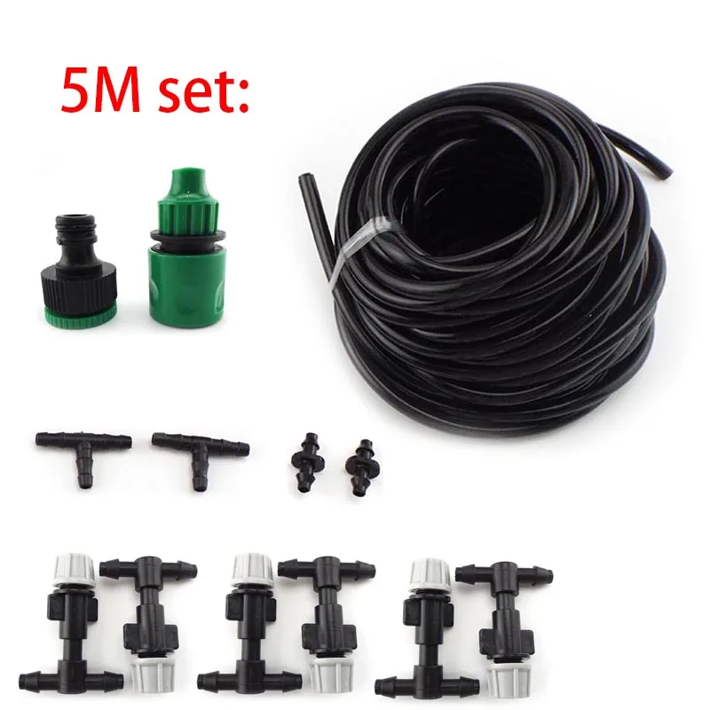 5m Automatic Garden Watering System 4/7mm Tube Gardening Fog Nozzles Drip Irrigation Misting Cooling Water Hose Connector Spray