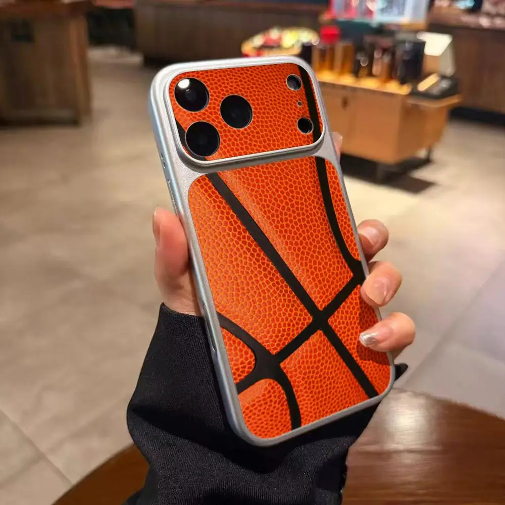 Basketball Textured Phone Case Electroplated Silver Lambskin Shell FOR IPhone 17 16 15 14 12 17Pro 15 16 Plus 13 11 Pro MAX Cove