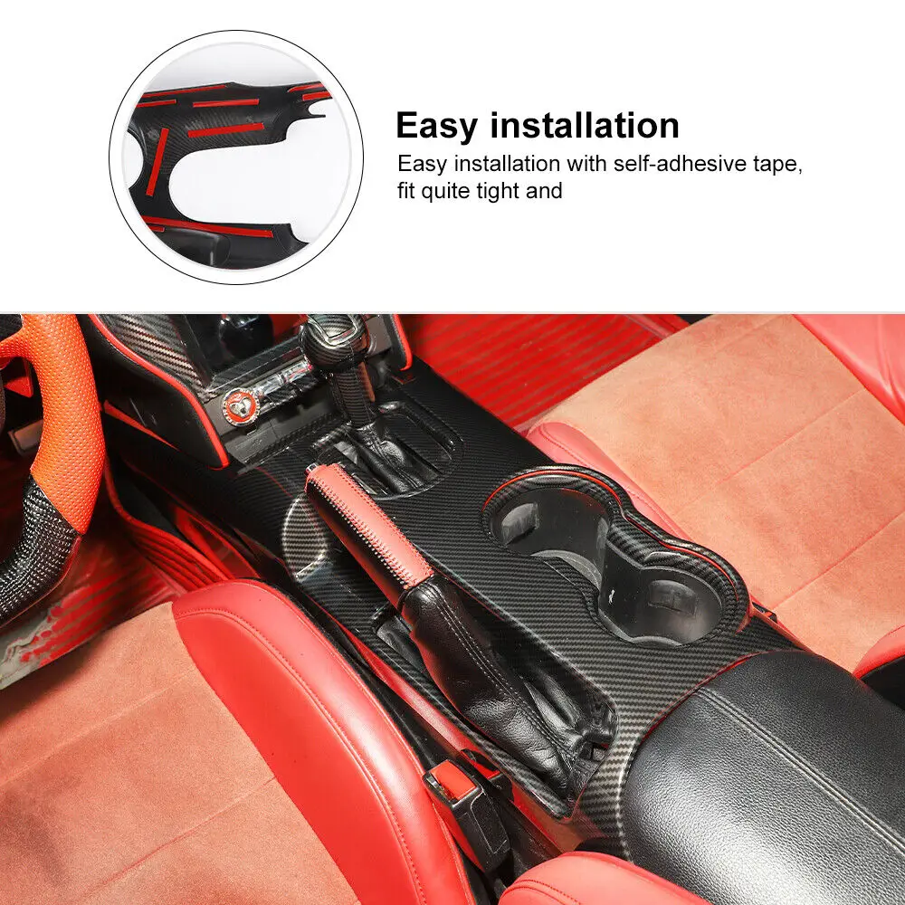 Carbon Fiber Interior Center Console Cup Holder Shift Panel Decoration Ford Mustang 2015