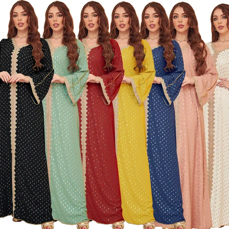 Women Arab Muslim Dress Abaya Embroiderery Gilded Maxi Abayas Dubai Turkey Islam Kaftan Longue Musulmane Vestidos Largos