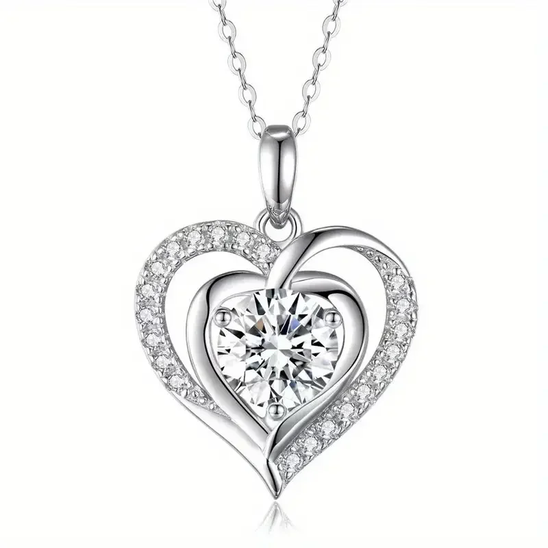 Huitan Zarte Herz-Anhänger-Halskette für Frauen, luxuriöser heller Zirkonia, Hals-Accessoire, süße Liebe, Hochzeit, Brautschmuck