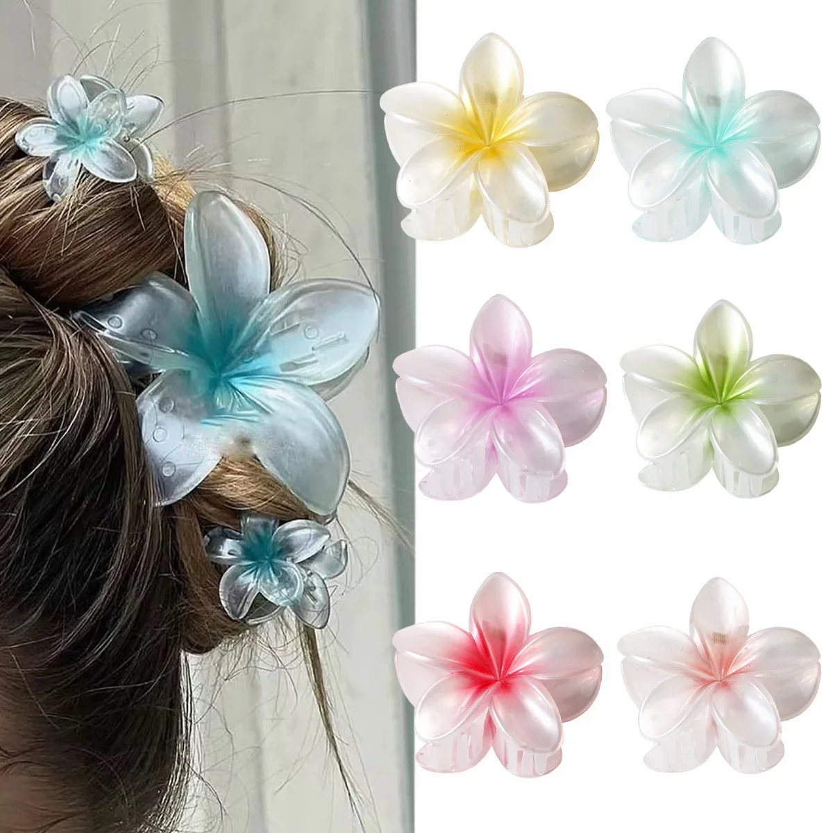 

8CM Fashion Sweet Claw Clip Large Pearl Flowers Hair Clip for Women Hair Claws Crab Hawaiian Hair Accessories for Girls