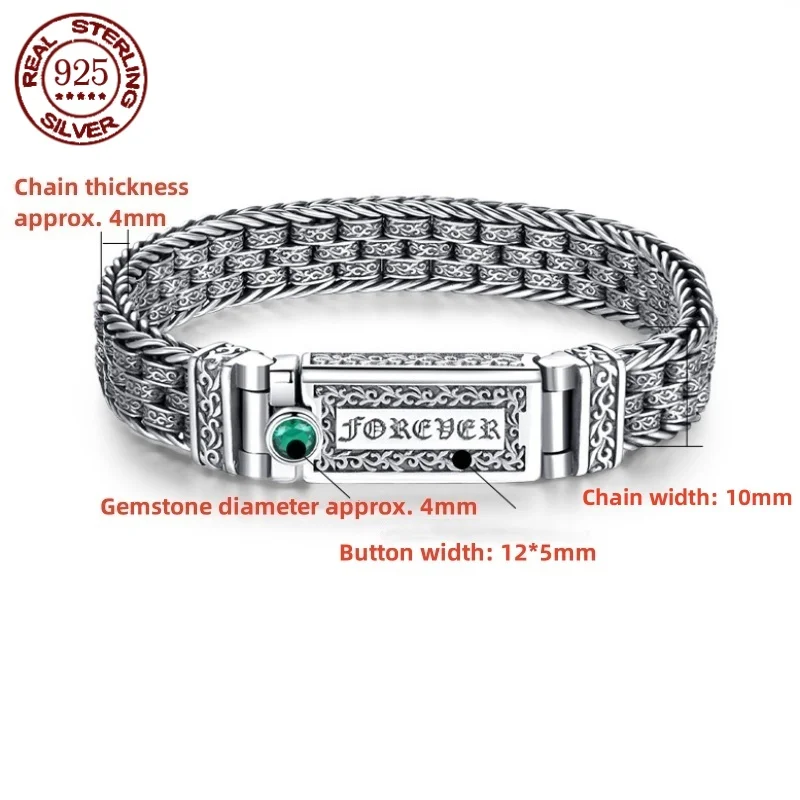 

High quality S925 silver three row Tang grass pattern six words retro bracelet high sense fashion personality simple jewelry