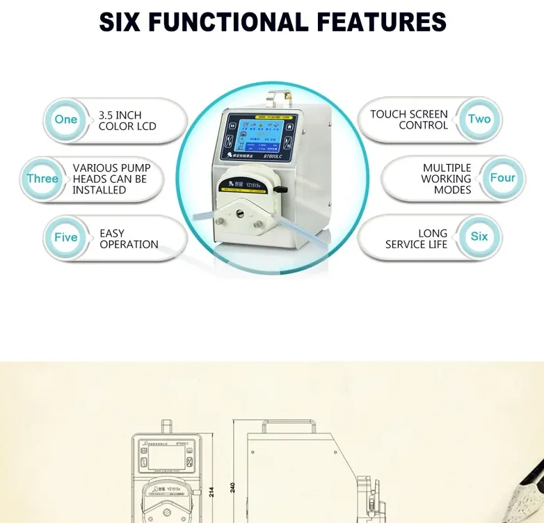 220V 50W Micro peristaltic pump Memory With Silicone Tube For Biologics 0.007-2280ml/min