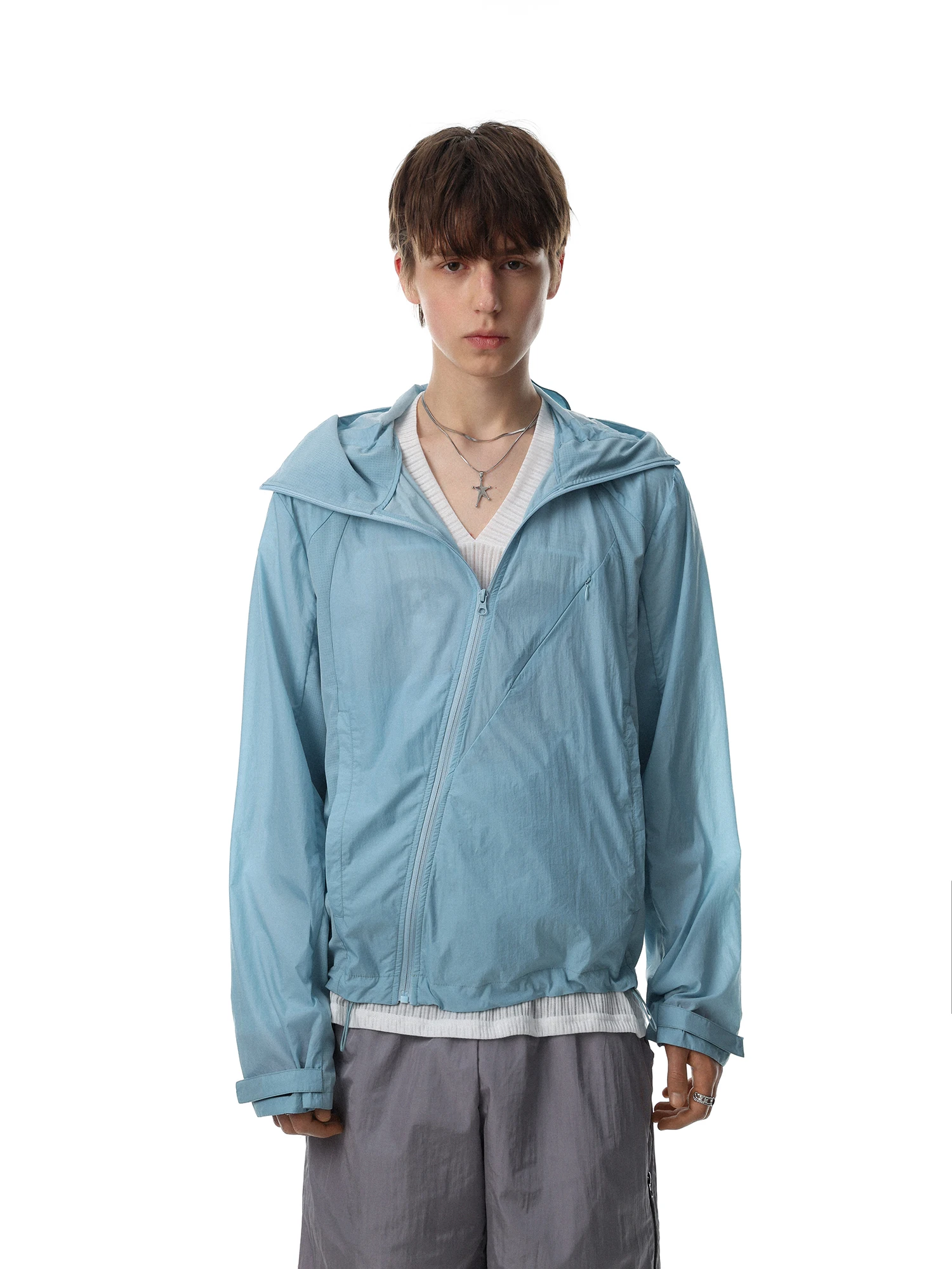 MRNEARLY American Retro Loose Hooded Deconstructed Design Sensation Sun Protection Clothing Men's Lightweight Outdoor Sports ...