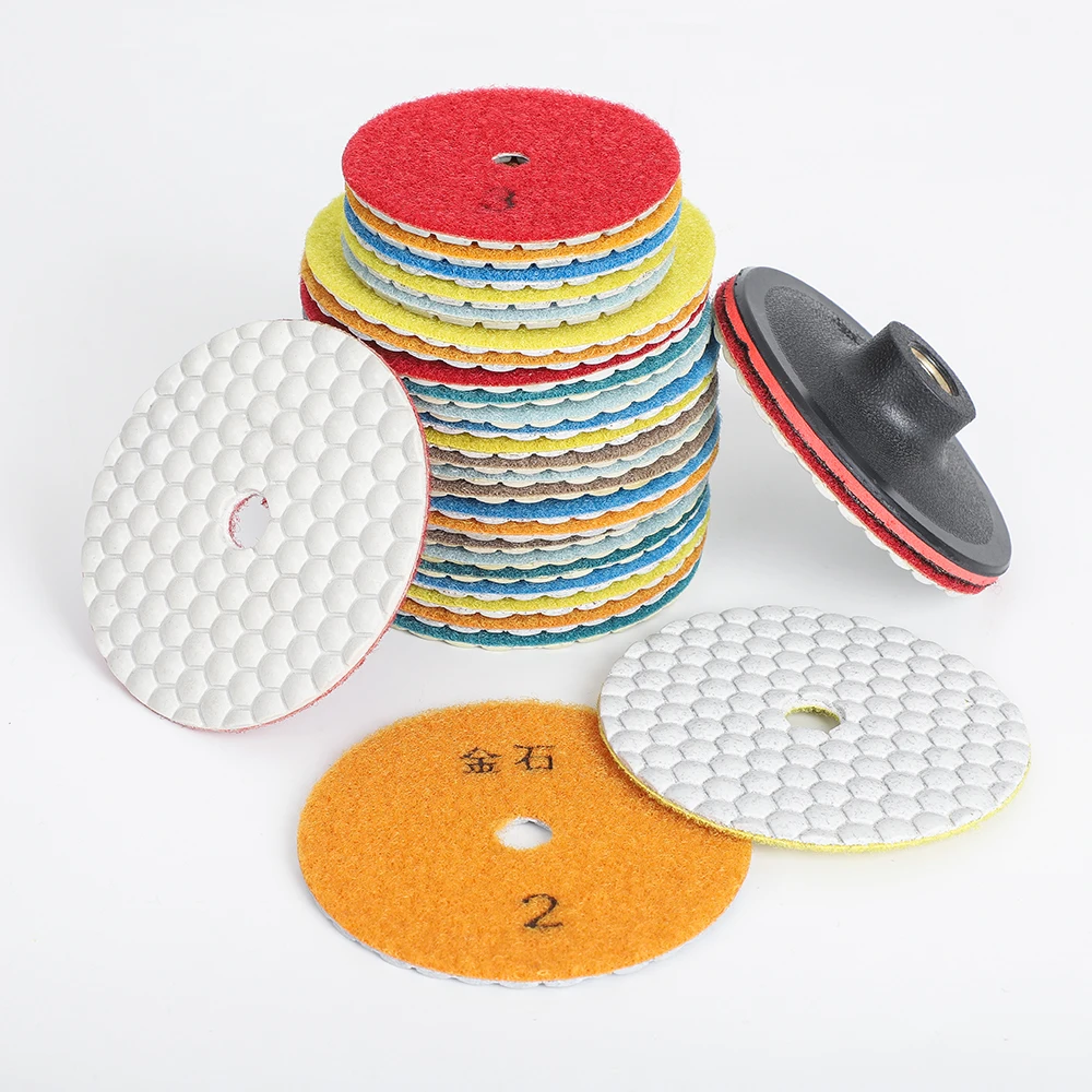 7 Pieces 4 inch 100mm A Grade Dry Polishing Pad Sharp Type Flexible Diamond Polishing Pad For Granite Marble Stone Sanding Disc