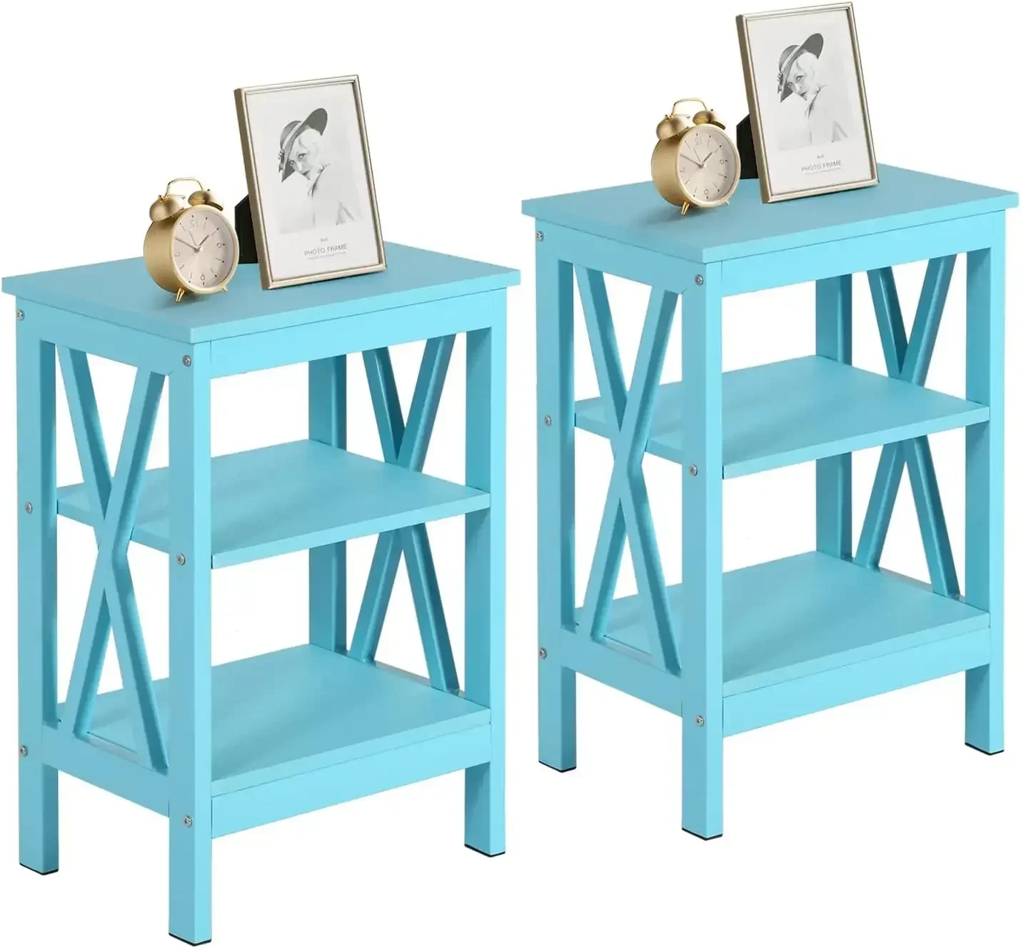 Nightstands Side/End Table with Storage Shelf Nightstands for Children's Room Living Room Bedroom, Set of 2, Light Blue