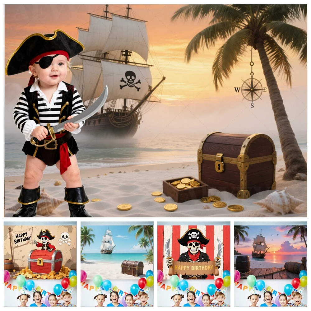 

​​Pirate Ocean Adventure Treasure Theme Backdrop Kids Adult Birthday Party Photography Photo Booth Decor Studio Background​​