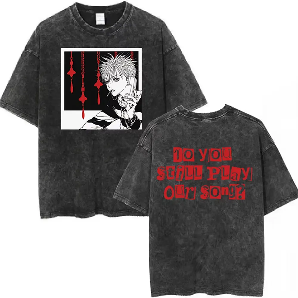 Japanese Anime Nana Osaki Okazaki Shinichi Vintage Washed T-shirts Men Women Oversized T-Shirt Short Sleeve 100% Cotton T Shirts