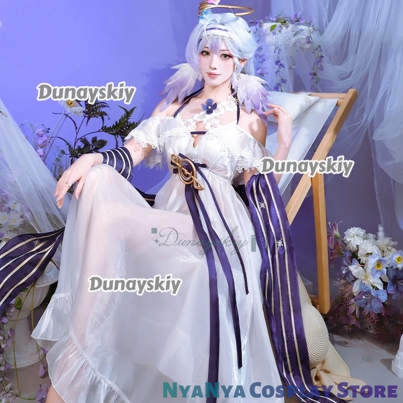 Fanart Robin traje de baño Cosplay disfraz juego Honkai Star Rail Robin blanco vestido de mujer trajes de vacaciones de verano para fiesta de Halloween