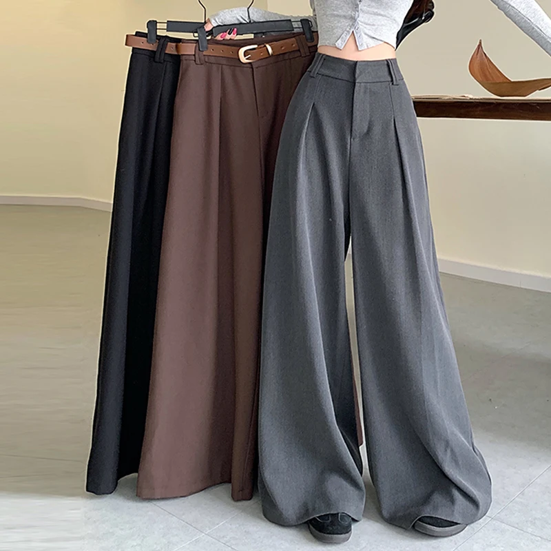 Fashion Loose High Waist Casual Solid Color Work Drape Mopping Trousers For Women