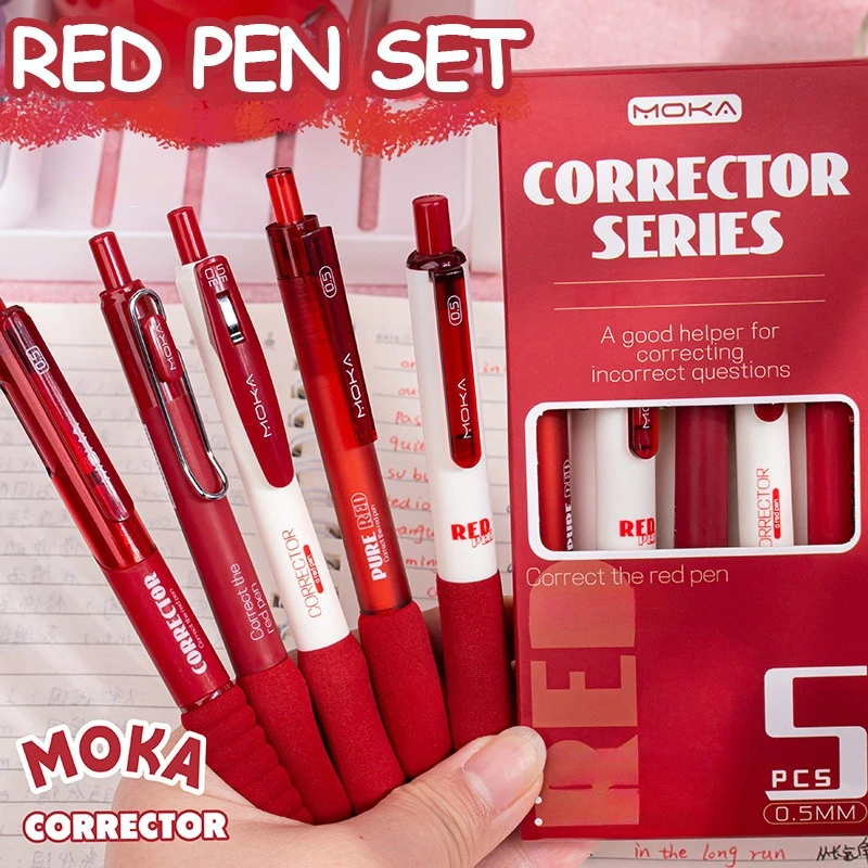 5pcs Retractable Red Ballpoint Pen, 0.5mm Fine Point Fast-Drying Ink Pens with Comfortable Grip for Smooth Writing School Office