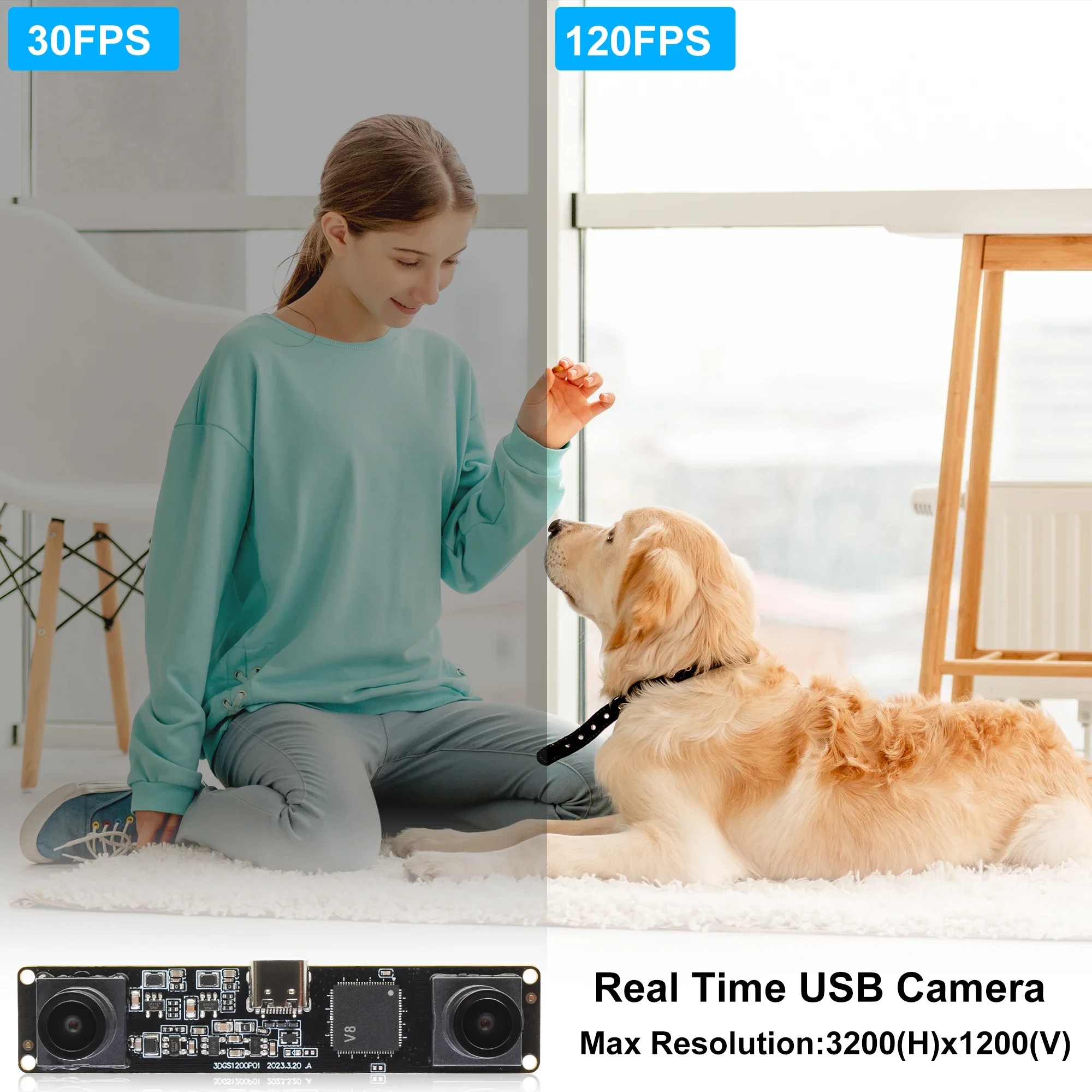 ELP 1200P 60fps Synchronization Dual Lens 3D Stereo USB Camera Module 600P 120fps 94° Wide Angle Global Shutter Webcam for Robot