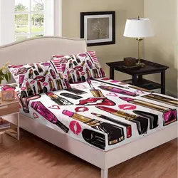 Sexy Mouth Makeup Bedding Set for Kids Children Twin Fashion Girl Fitted Sheets Lipstick Bed Sheet Sets Bed Covers Bedclothes