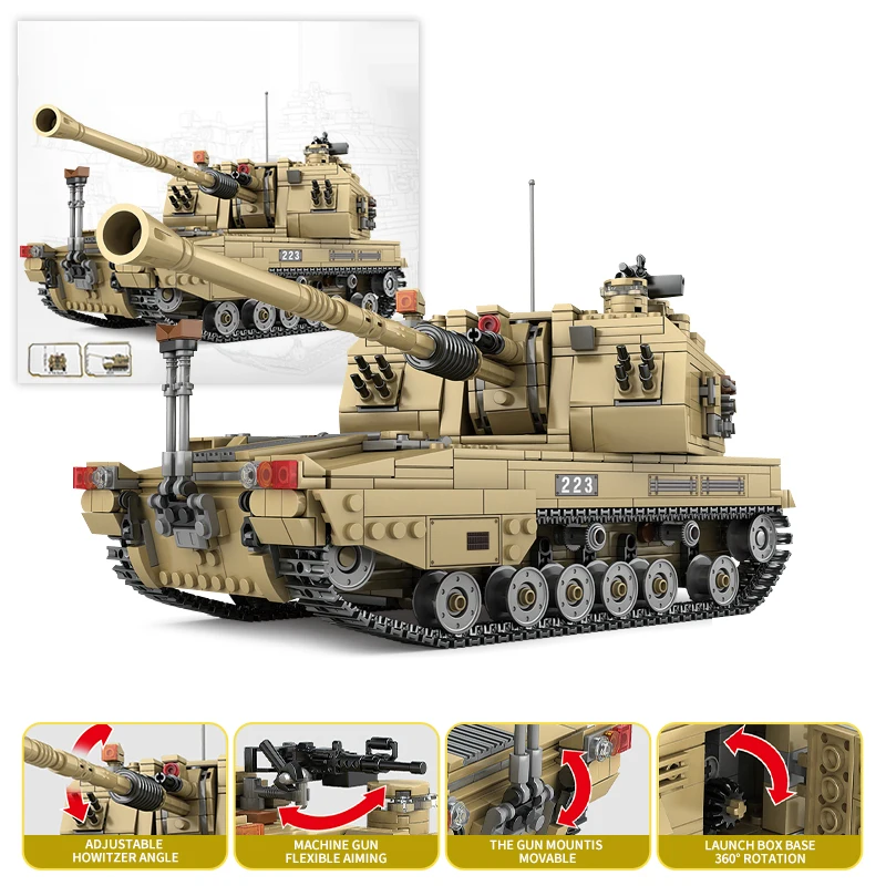 1499PCS 2in1 1:28 05A Military Tactical Tank With Light Car Building Blocks  Bricks Toys Gifts For Boy Kids