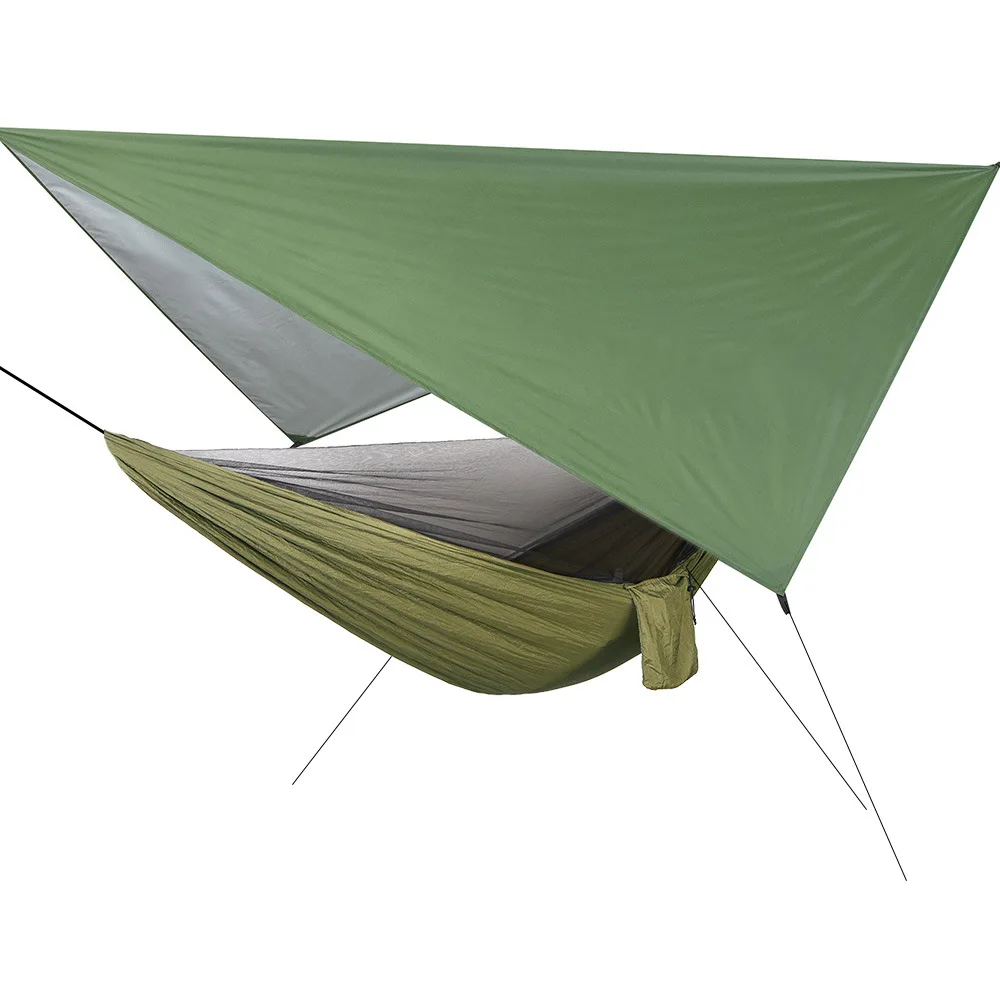 

Гамак для кемпинга с москитной сеткой и брезентом от дождя, портативный гамак с парашютом на дереве, нейлоновые качели, гамаки, укрытие от солнца, дождевик