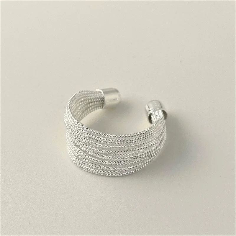 Women's 925 Sterling Silver Geometric Irregular Lines Open Ring