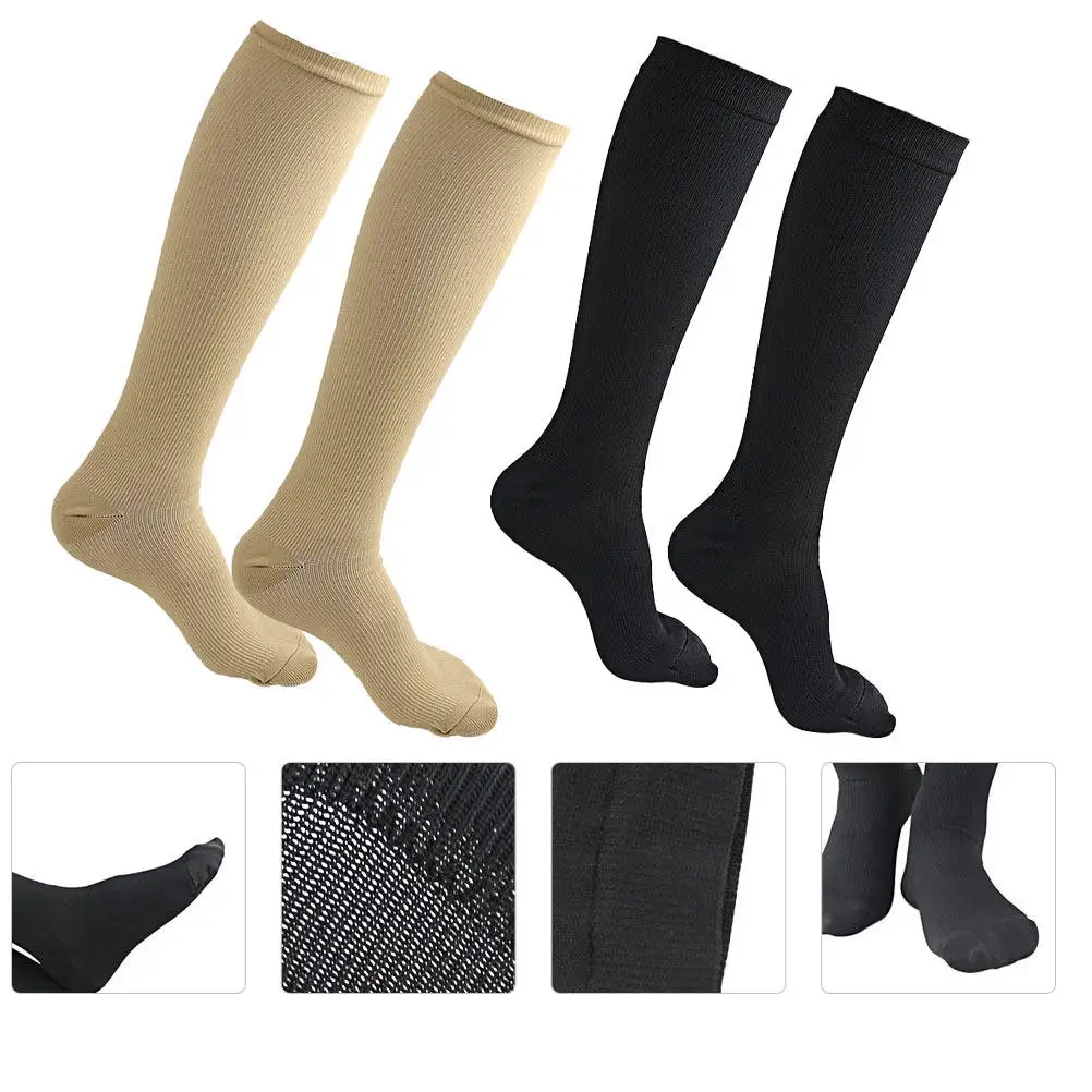 

2Pairs Sports Compression Socks Long Knee High Stockings Breathable Elastic Socks for Running Walking Travel Men Women