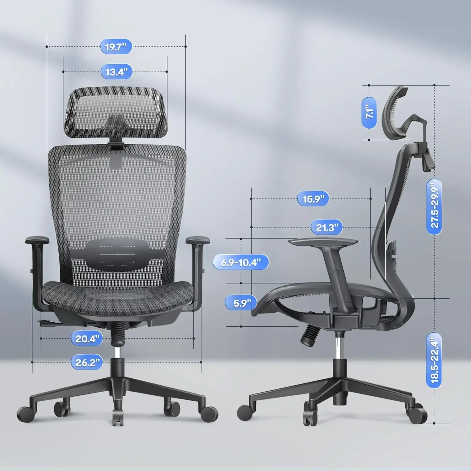 Ergonomic Office Chair, High Back Mesh Computer Chair, Comfy Home Office Desk Chairs with Lumbar Support Tilt Function Headrest