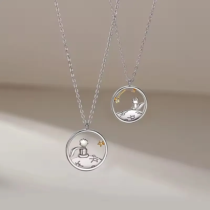 Cartoon Prince And Little Fox Hollowed-out Round Pendant Pendant Necklace For Women Jewelry 2026 Trending Korean Fashion Couple view 6