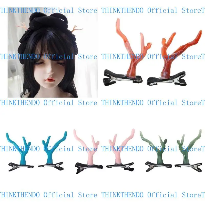 

652F Dragon Horn Hair Clips for Girls Cosplay Duckbill Clip Female Hair Styling Accessories for Thin Hair Vintage Headdress