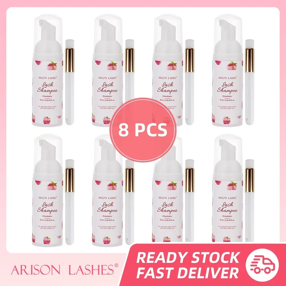 ARISON 8Pcs 60ml Eyelash Shampoo Eye Lash Lifting Clean Foam Kit Eyelash Extension Tools Oil-free Mousse with Brush For Face