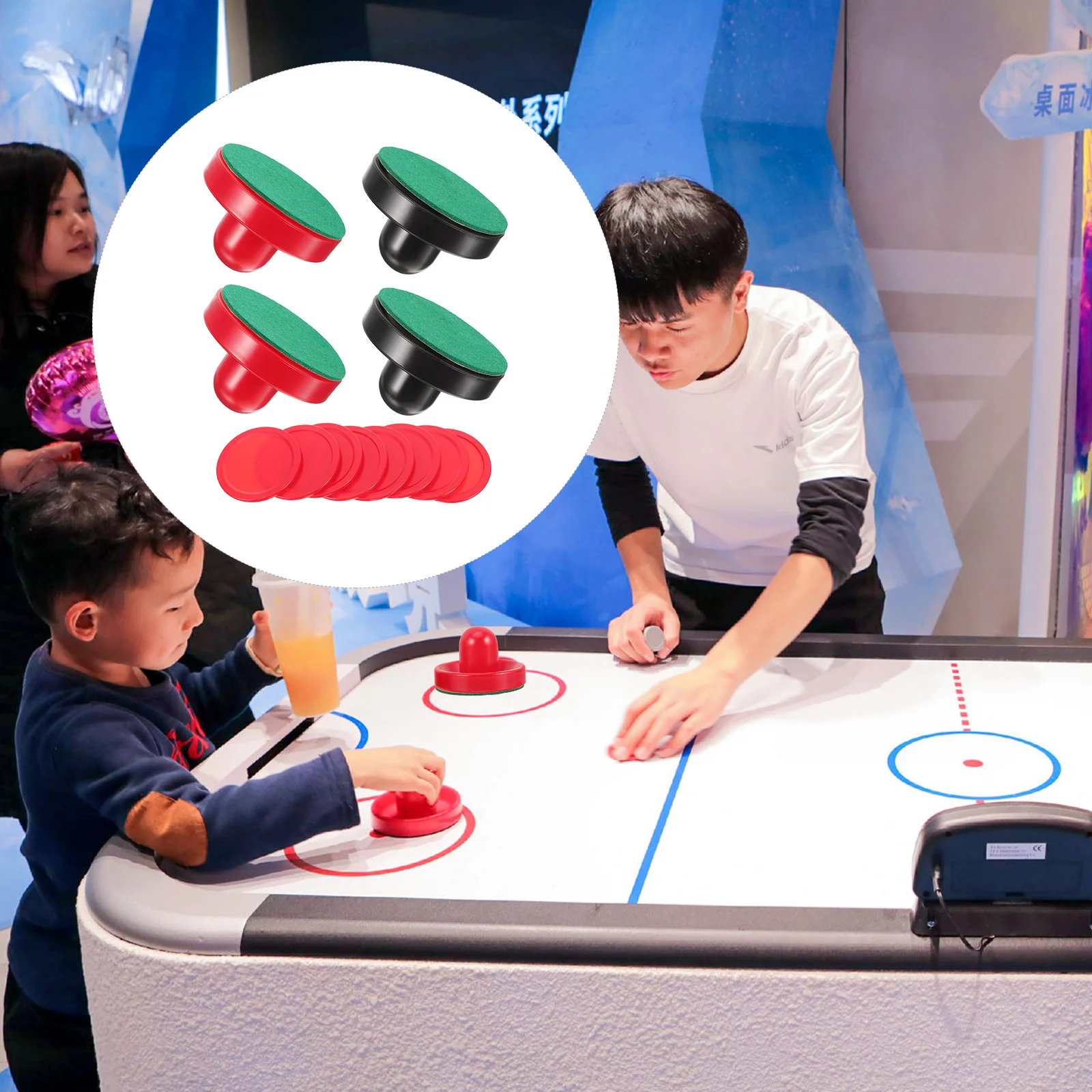 

16Pcs Air Hockey Pusher Set Replacement Standard Size Pucks Comfortable Striker Felt Bottom Suitable Game Tables