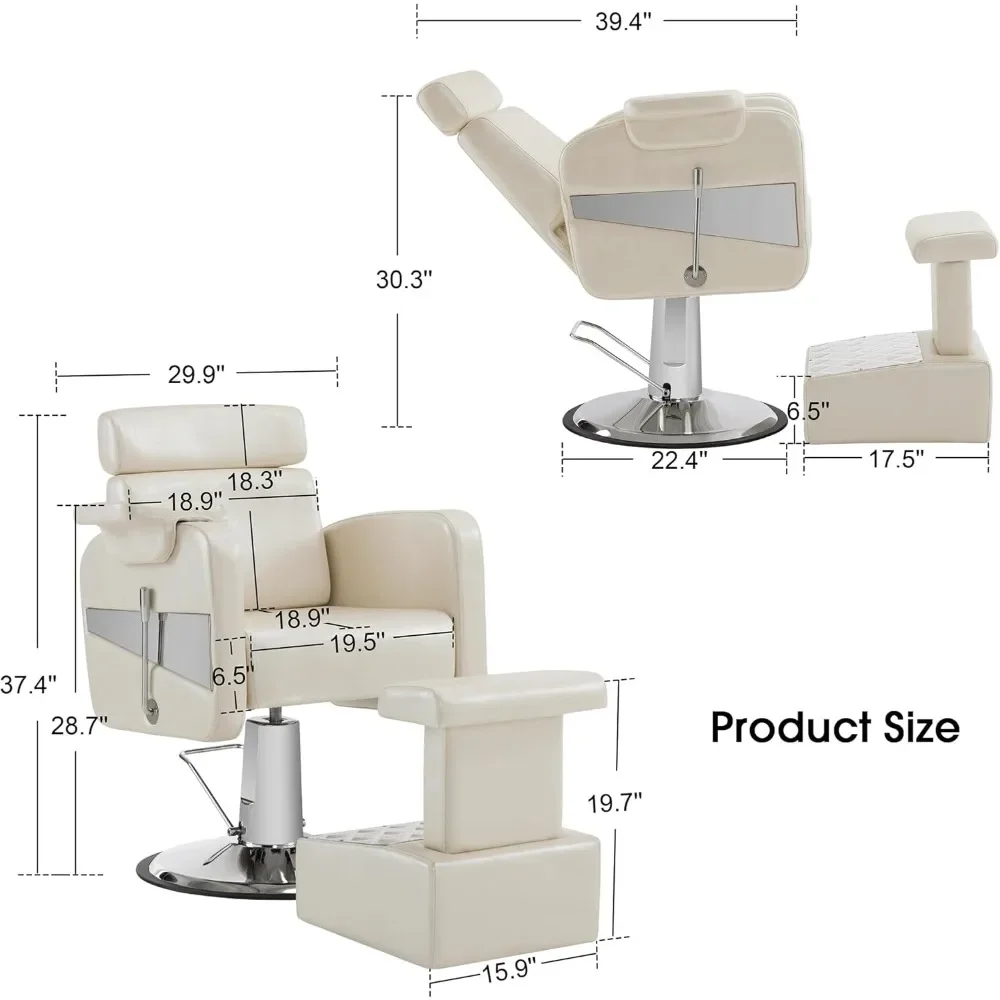 All Purpose Barber Chair with Removable Footrest, Reclining Adjustable Swivel Hair Styling Chair for Hair Stylist, Home Salon