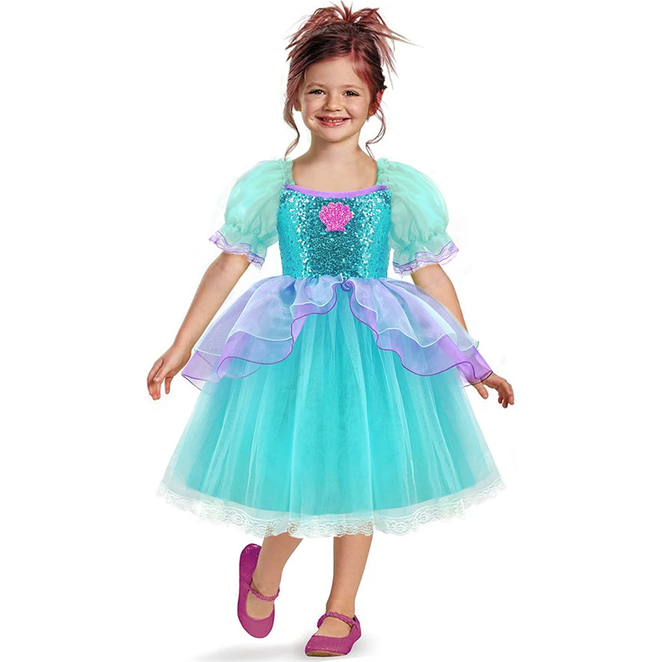 Fantasia Kids Birthday Party Little Mermaid Costume Christmas Fancy Girls Princess Ariel Dress Long Sleeve Elegant Prom Dresses