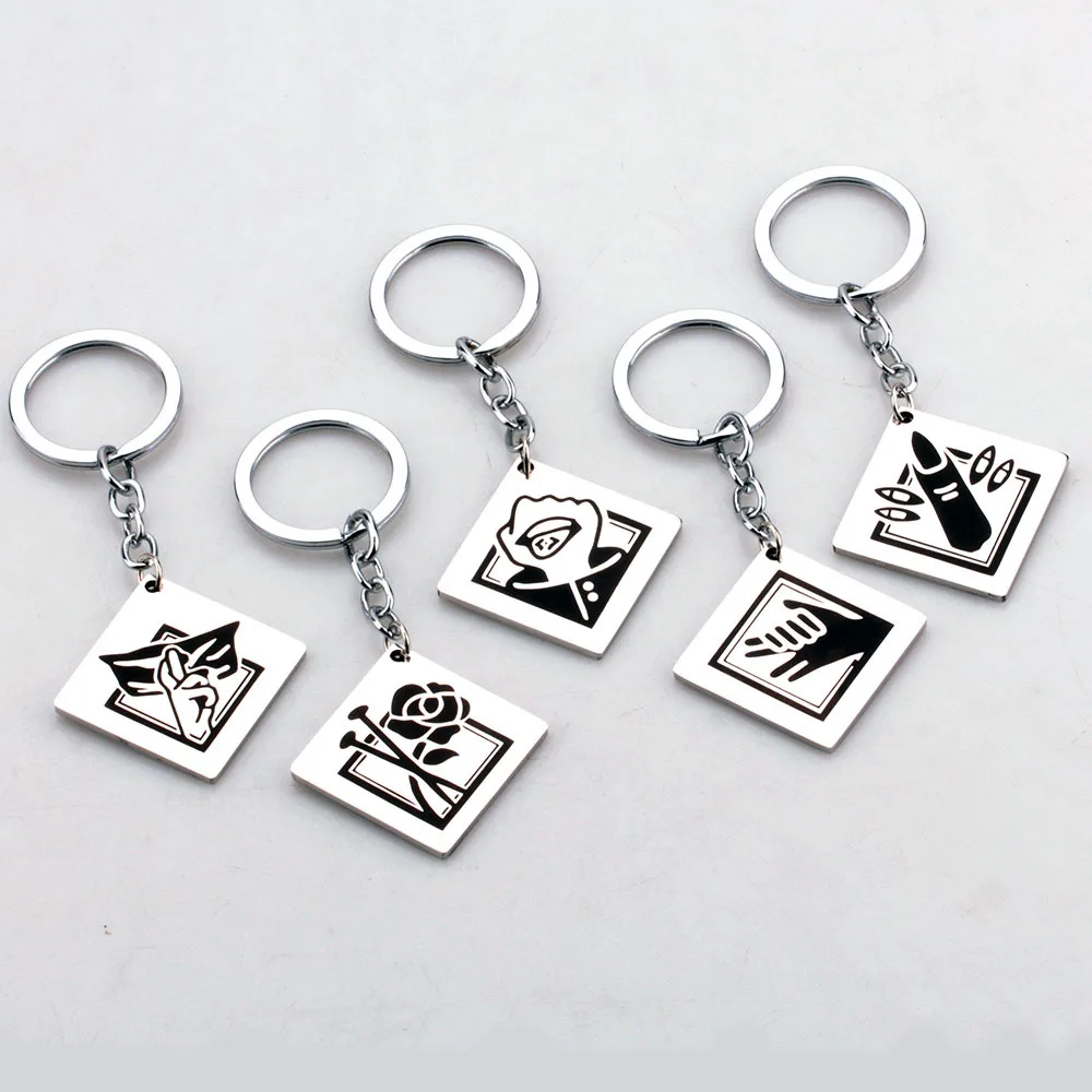 Stainless Steel Jujutsu Kaisen Square Pendant Keychain for Men Women Satoru Gojo Itadori Yuji Metal Key Ring Anime Fans Jewelry