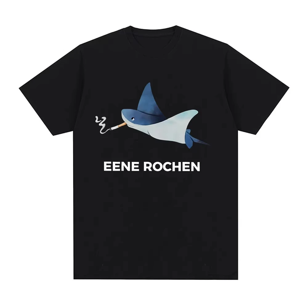 Eene Rochen Funny Shark Smoking Humor Graphic T Shirts Men's Clothing Oversized Cotton Short Sleeve T-Shirts Harajuku Streetwear