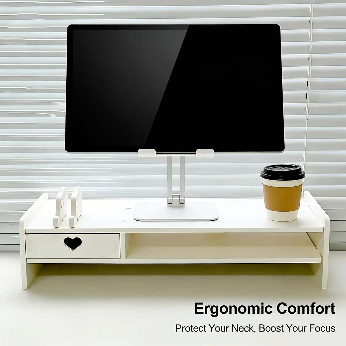 Double-layer Monitor Riser Stand with Drawers, Desktop Elevated Bracket, Desk Organizer for Space Optimization in Home & Office