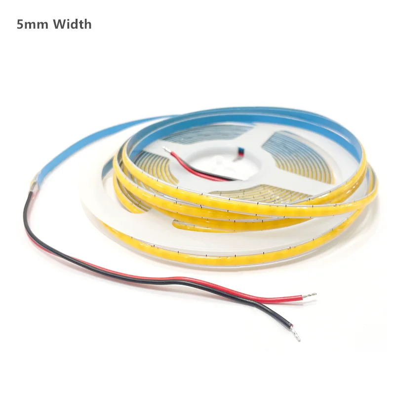 COB قطاع ضوء تيار مستمر 5 فولت 12 فولت 24 فولت 5 مللي متر 8 مللي متر عرض PCB شريط LED ضيق للغاية عالية الكثافة شريط خطي مرن CRI90 5 متر عكس الضوء