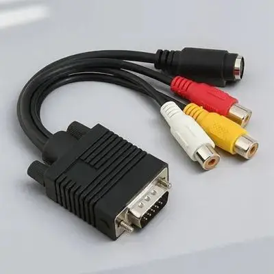 

Pure Copper Vga to S-Video 3 Rca Av Adapter Cable Black 20cm High Quality for Laptop Desktop Vga -Out Converter