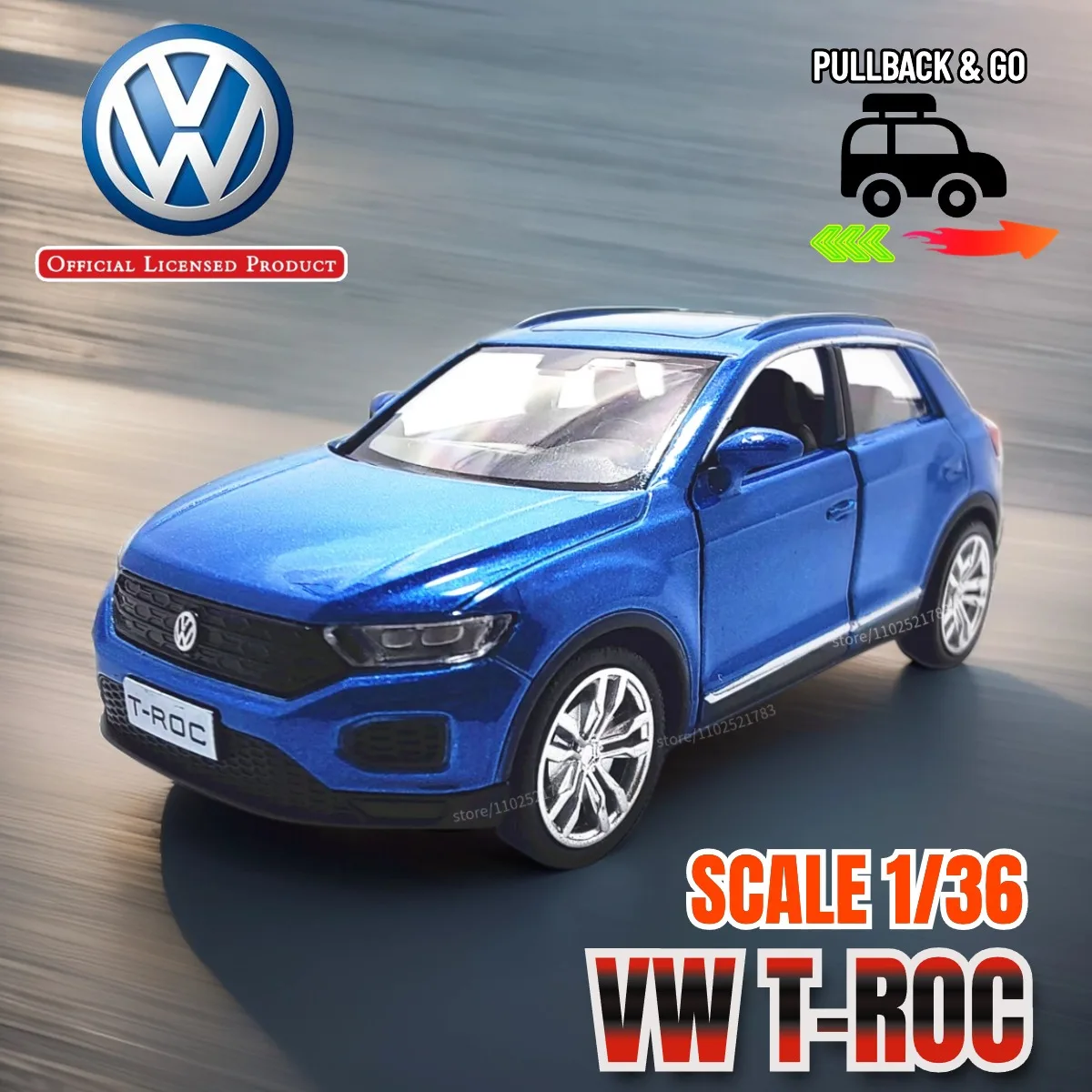 VW T-ROC Pullback Car Model Replica 1:36 Scale Diecast Boutique Miniature Art Kid Boy Traffic Vehicle Figure Gift Toy