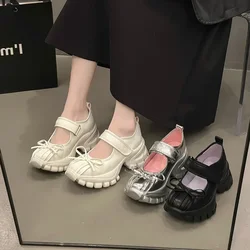 Women Casual Silver Platform Ballet Shoes Thick Sole Sneakers New Summer Fashion Single Shoes Woman Platform Mary Jane Pumps