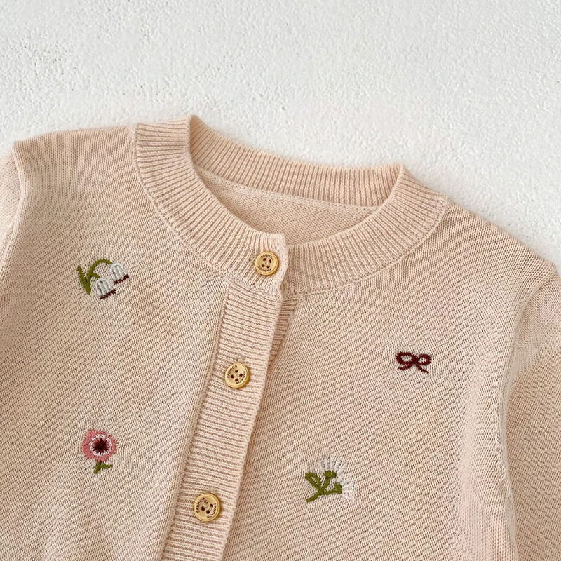 Summer New Baby Clothes Embroidered Round Neck All Cotton Knitted Air Conditioning Shirt Cute Pattern Gentle Cardigan Sun Protec