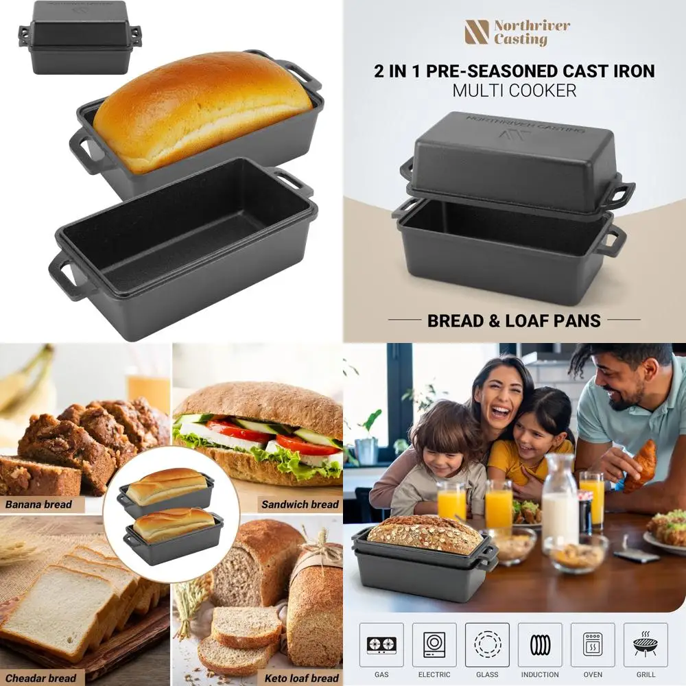 

9 x 5 Cast Iron Bread Loaf Pan with Lid - Ideal for Baking Homemade Bread, Cakes, and Meatloaf | 2-Piece Set
