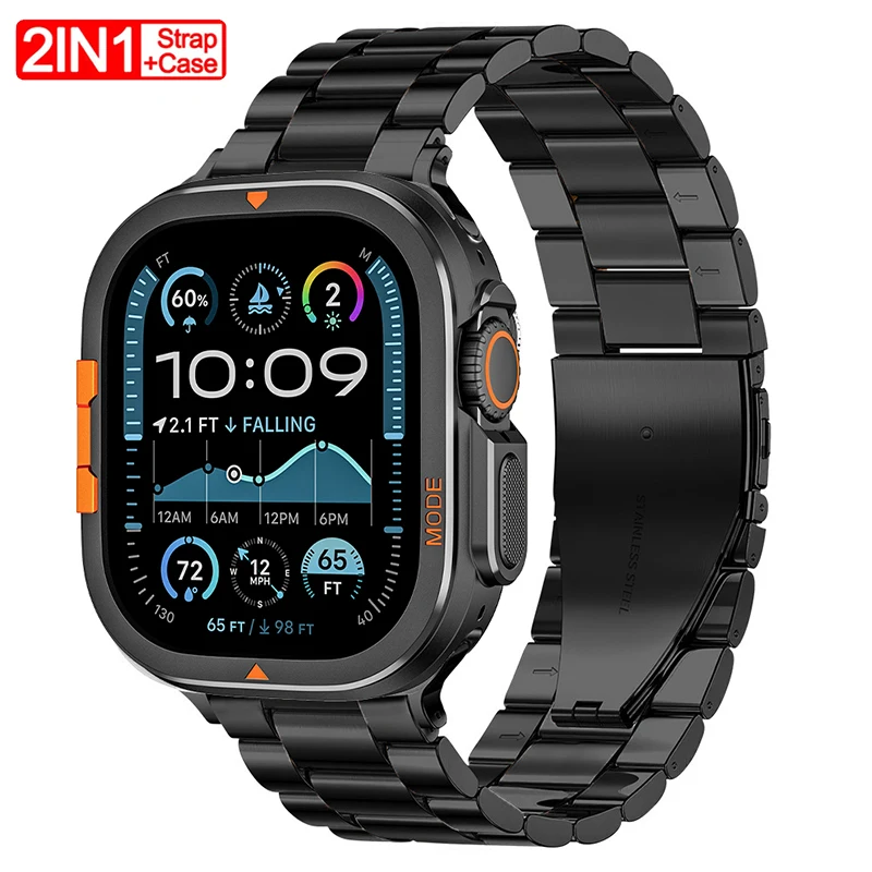 

Anti-fall Metal Case+Strap for Apple Watch Ultra 3/2/1 49mm Stainless Steel Band Alloy Protector Cover Iwatch Series 11 10 46mm