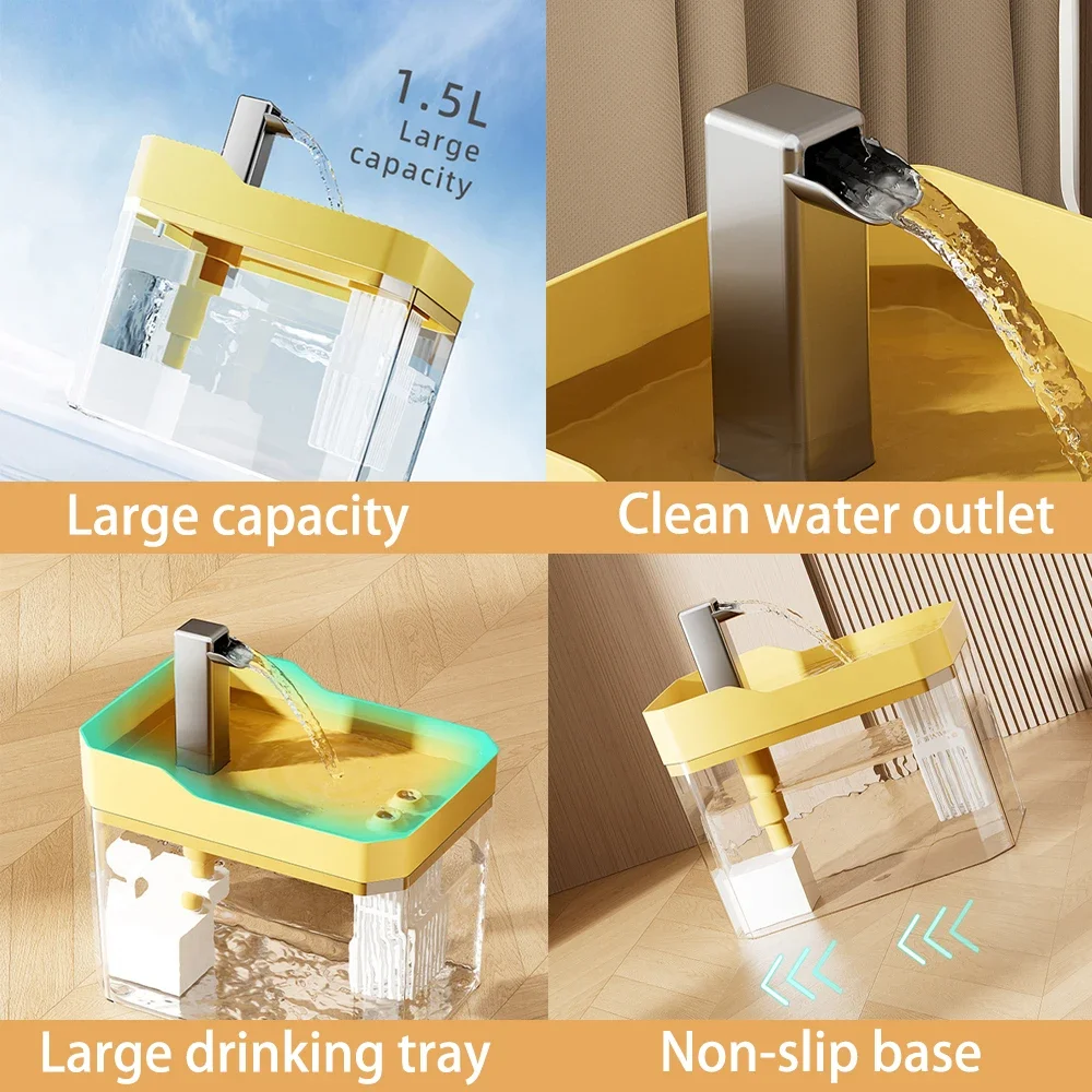 Cat Water Fountain Auto Filter Transparent Cat Drinker USB Anti-Dry Burning Recirculate Filtering Water Dispenser with Pump