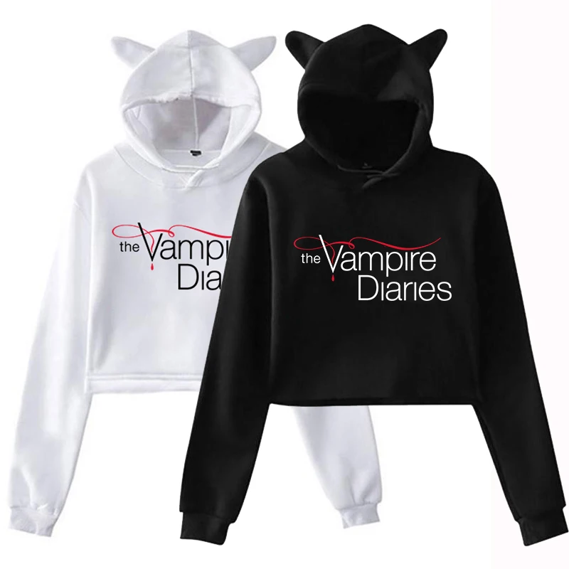 New The Vampire Diaries Printed Long Sleeve Autumn Winter Pullover Cat Ear Hoodies Fashion Women Girl Y2k Casual Sweatshirts