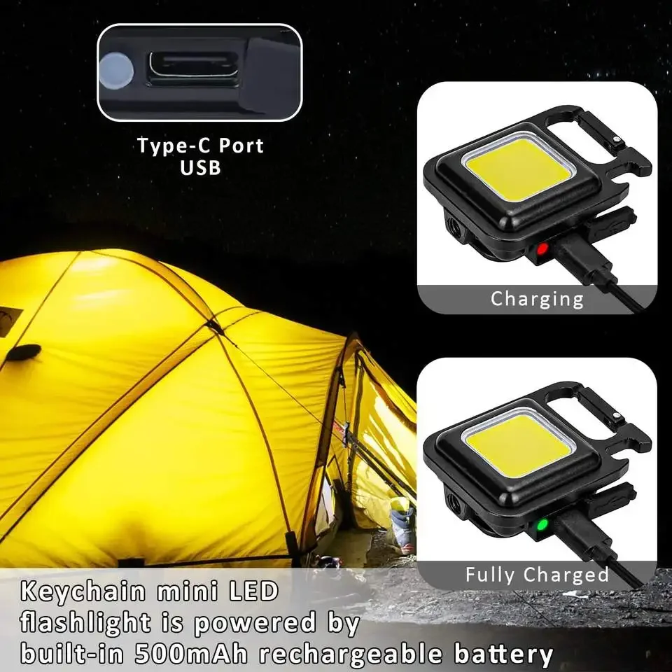 Mini COB Keychain Light Multifunctional 3 Modes Glare LED Pocket Work Lights Portable Flashlight Outdoor Camping Corkscrew Lamps