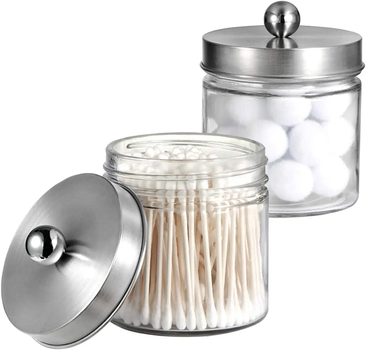 

2-Pack Brushed Nickel Mason Jar Qtip Holder with Stainless Steel Lid for Bathroom Organizer and Modern Farmhouse Decor