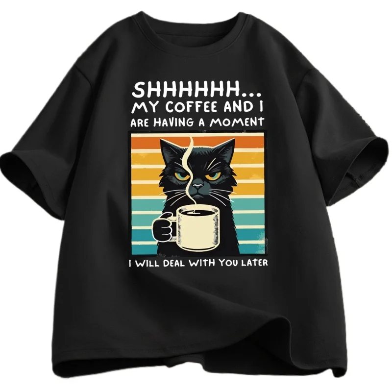 

Забавная футболка с кофейным котом, летняя футболка с короткими рукавами Cat Mama, футболка с кофе Lover, футболка в стиле ретро, футболка с котом, мужская одежда, летняя одежда