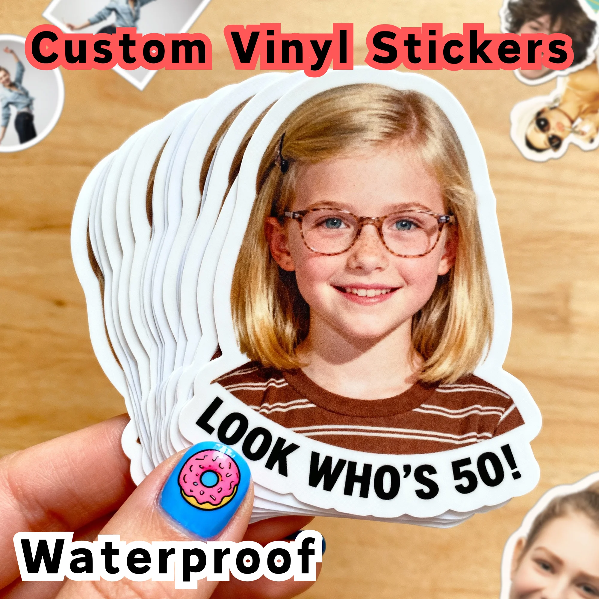 Custom Stickers PVC Waterproof Die Cut Vinyl Face Labels Round Personalized Sticker for Laptop Birthday Party Wedding Business