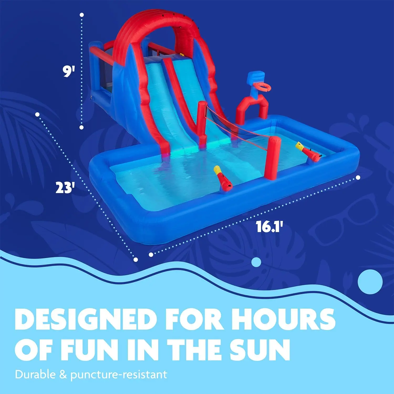 Heavy-Duty Inflatable Water Slide Park for Outdoor Fun - Climbing Wall, Slides, Bounce House, Volleyball Net, Basketball Hoop, Deep Pool - Includes Air Pump & Carrying Case view 3
