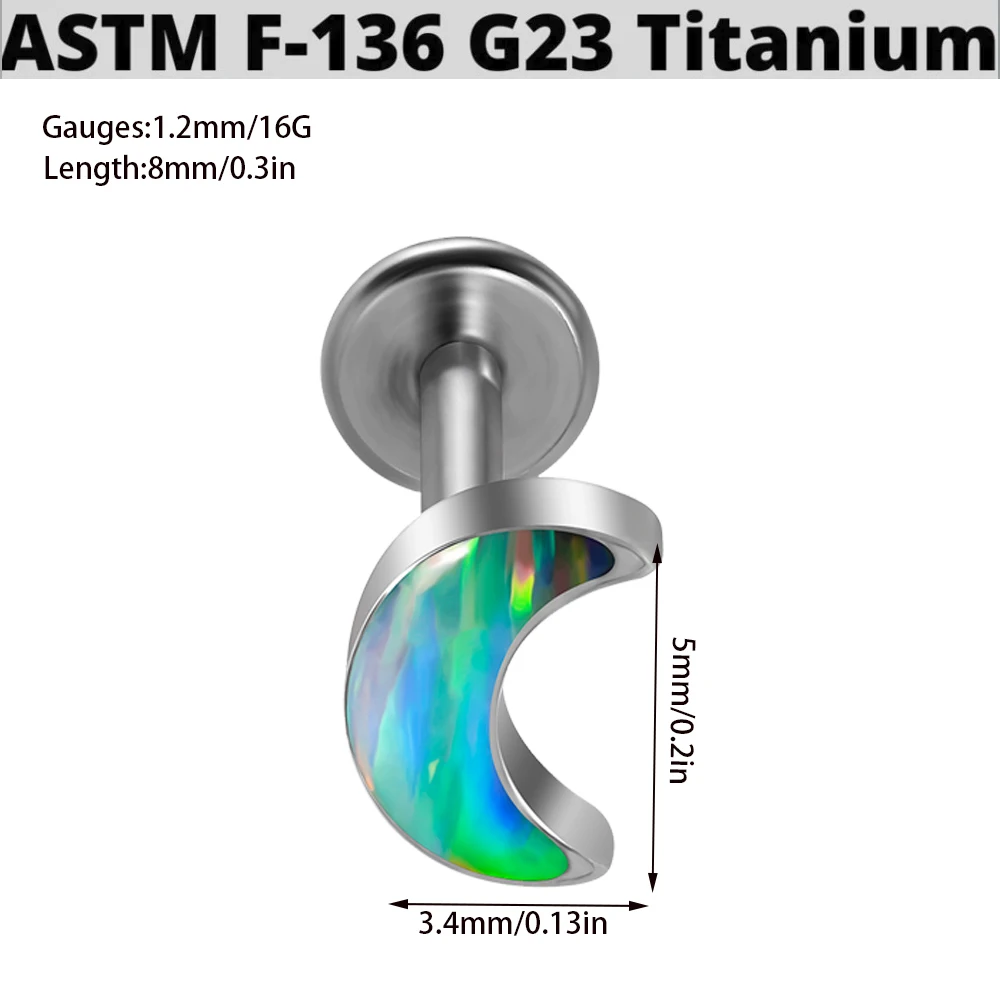1PC G23 Titanium Moon Flash Film Internal Thread Labret Lip Ring Opal Ear Cartilage Tragus Helix Daith Piercing Body Jewelry