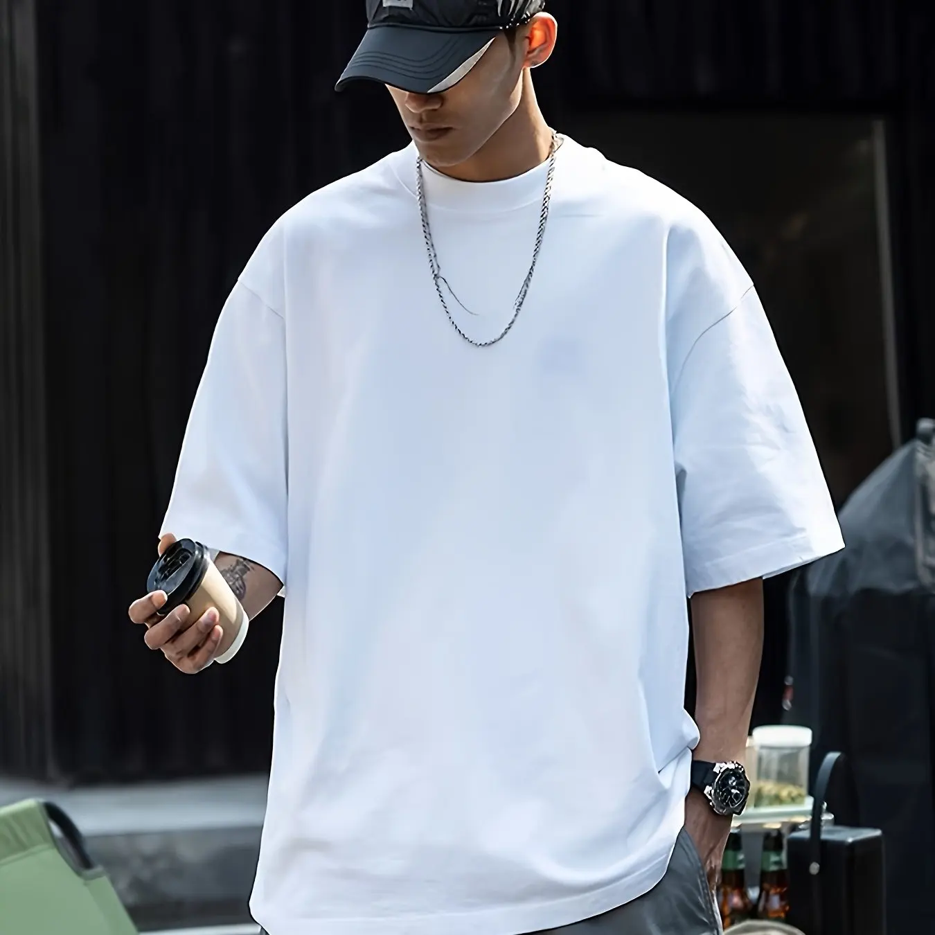 تي شيرت رجالي أمريكي ريترو 100% قطن فضفاض بأكمام قصيرة تي شيرت صيفي جديد ملابس الشارع للرجال والنساء #2