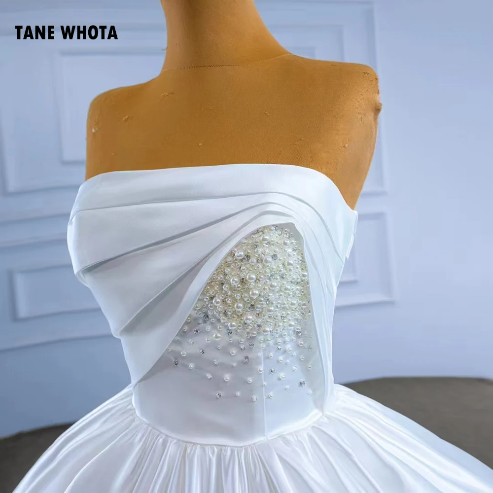 Vestido De Novia Civil Strapless ประดับด้วยลูกปัด Ruched Lace Up กลับชุดแต่งงานที่กําหนดเองชุดแต่งงานสีขาว