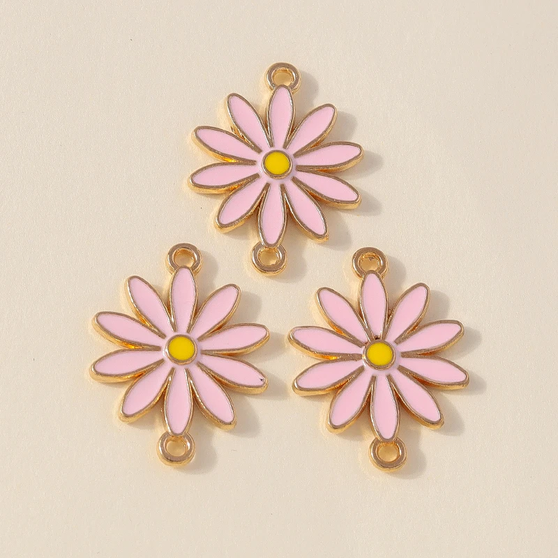 Leslie 10 Stück doppelseitige bunte Gänseblümchen-Blumenanhänger mit zwei Löchern für die Schmuckherstellung, Armband, Halskette, DIY-Schlüsselanhänger – Detail 4